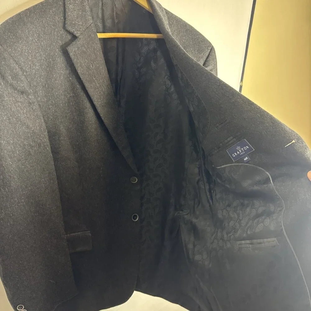 Grafton 100% Cashmere Blazer Jacket Men 46 Charcoal Gray Sports‎ Coat